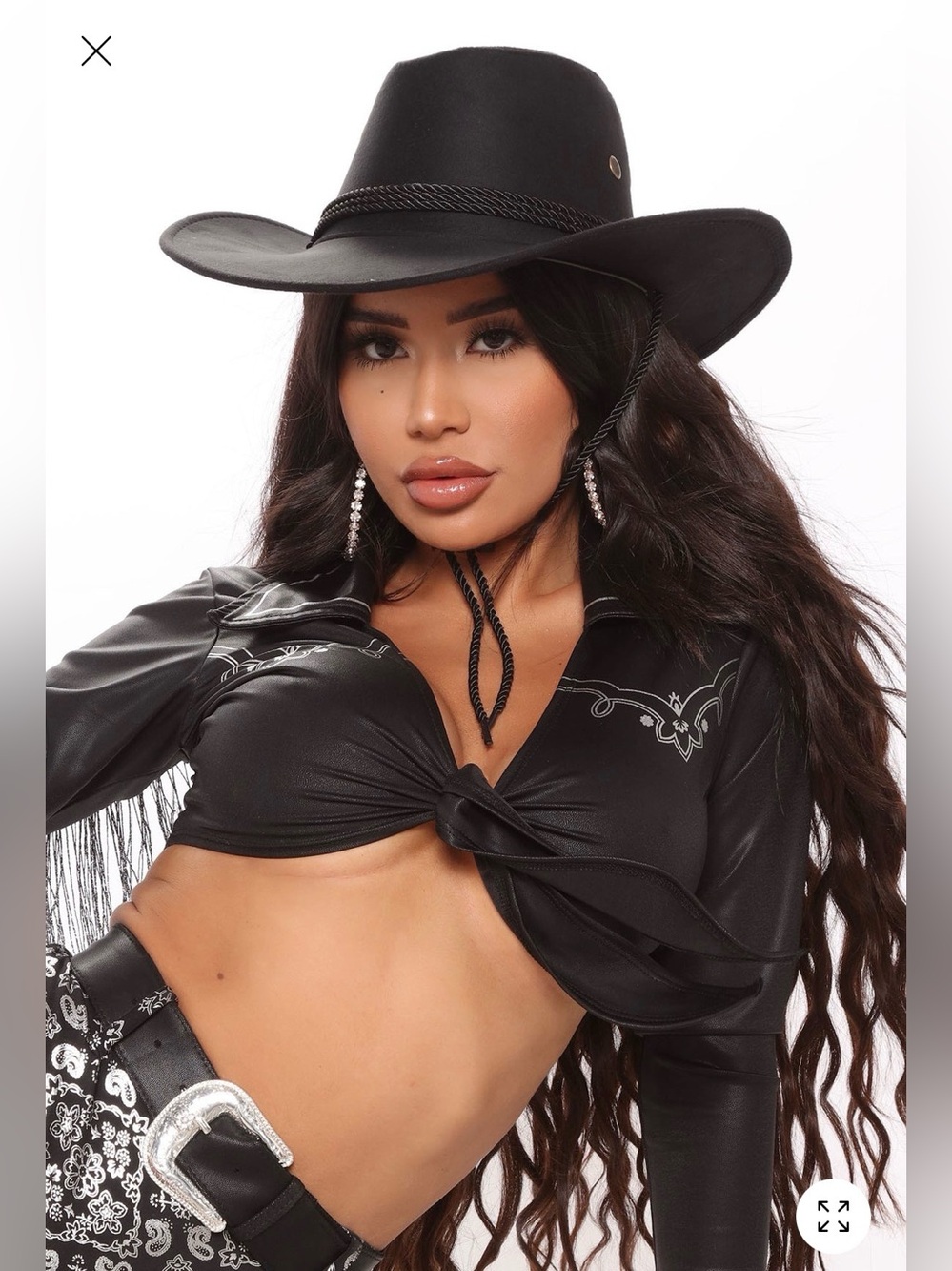 Fashion Nova Black Wide-Brim Cowgirl Hat-Costumes-Got Smashed During Delivery